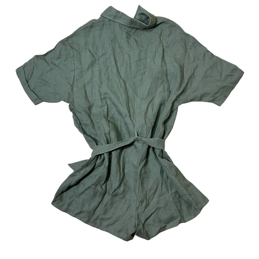 VITAMIN A Green Linen Playa Romper Size Medium Beach Coverup Belted NWOT Coastal - Picture 5 of 7